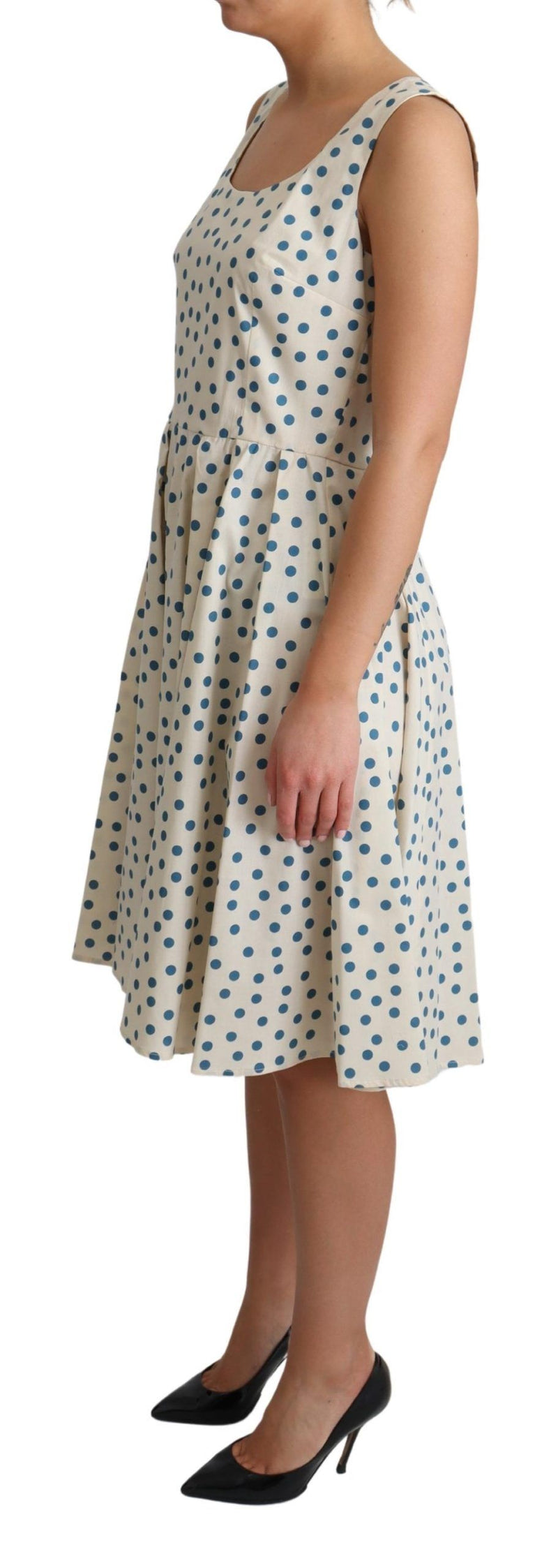 Elegant Beige Polka Dot A-Line Sleeveless Dress Dolce & Gabbana