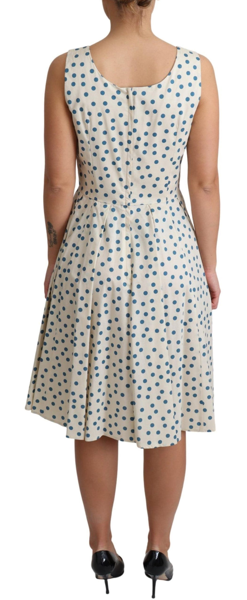 Elegant Beige Polka Dot A-Line Sleeveless Dress Dolce & Gabbana