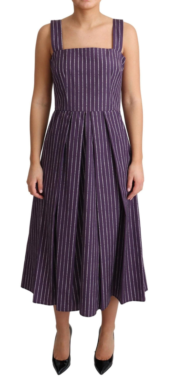 Elegant Sleeveless A-Line Purple Stripe Dress Dolce & Gabbana