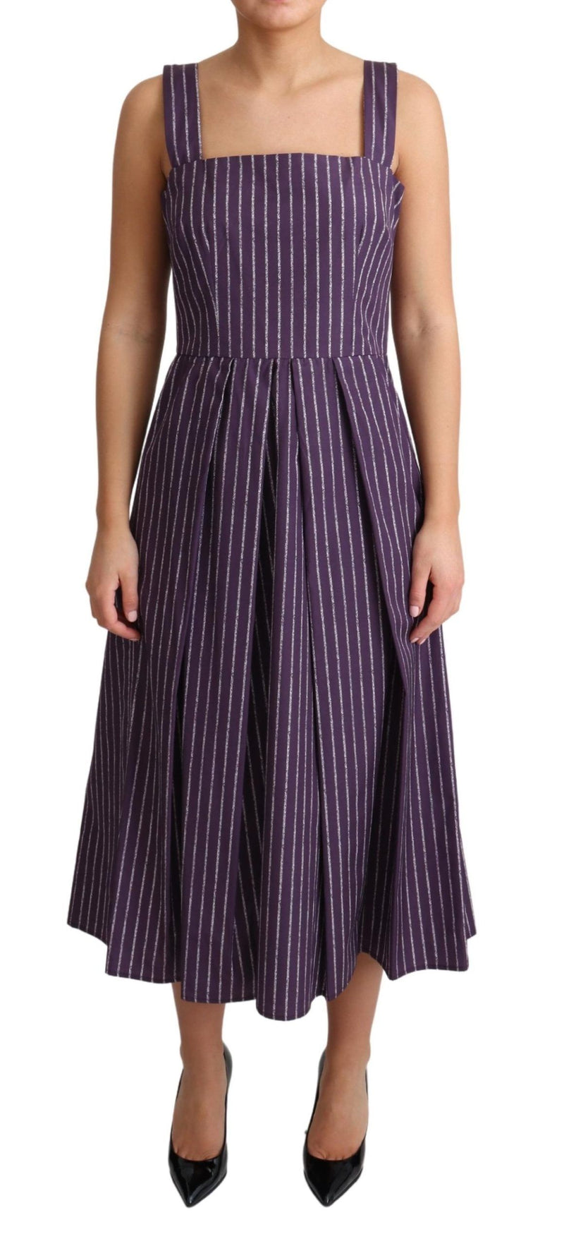 Elegant Sleeveless A-Line Purple Stripe Dress Dolce & Gabbana