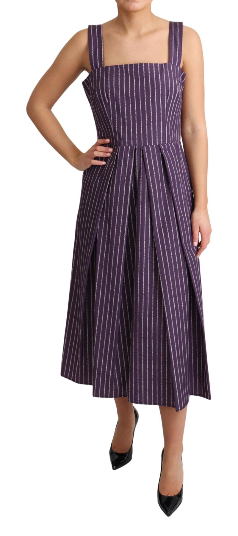 Elegant Sleeveless A-Line Purple Stripe Dress Dolce & Gabbana