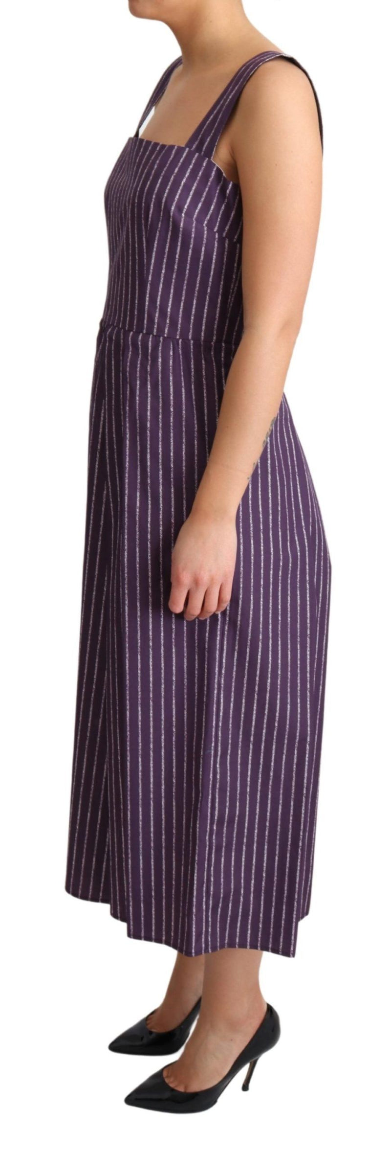 Elegant Sleeveless A-Line Purple Stripe Dress Dolce & Gabbana