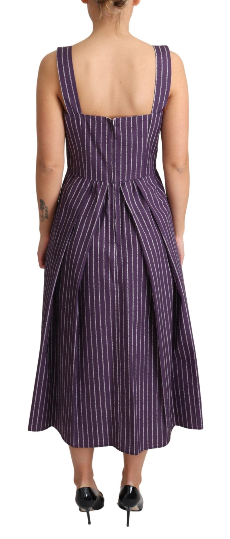 Elegant Sleeveless A-Line Purple Stripe Dress Dolce & Gabbana