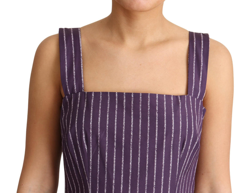 Elegant Sleeveless A-Line Purple Stripe Dress Dolce & Gabbana