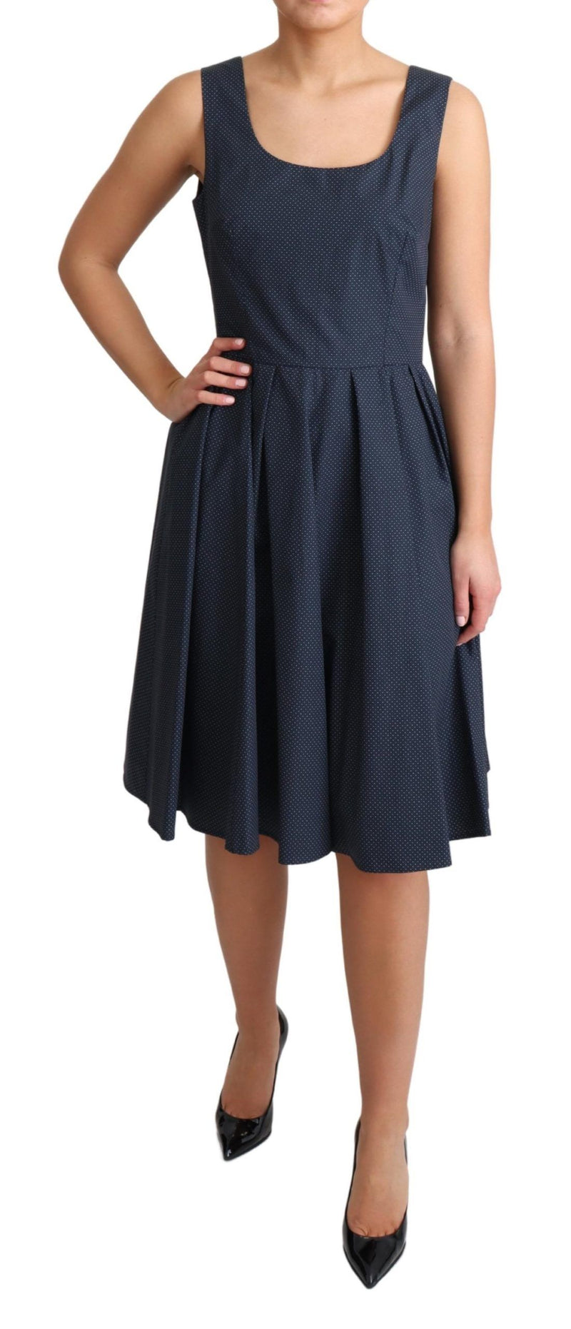 Elegant Polka-Dotted Blue A-Line Dress Dolce & Gabbana