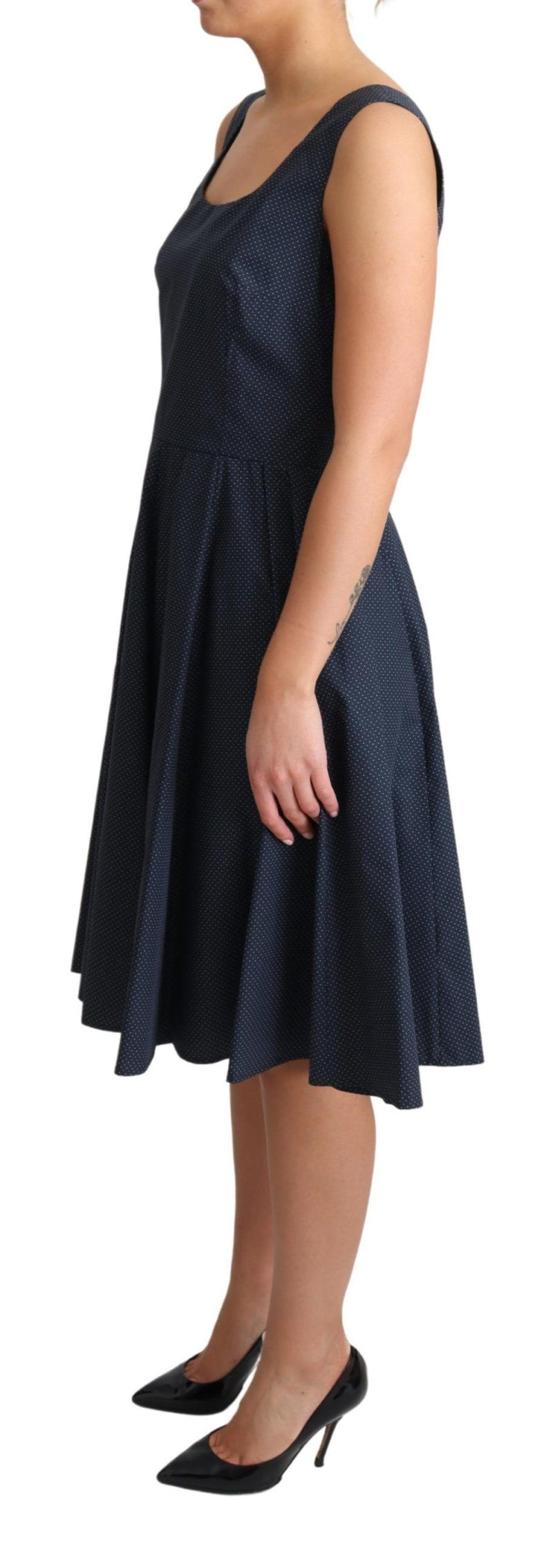 Elegant Polka-Dotted Blue A-Line Dress Dolce & Gabbana