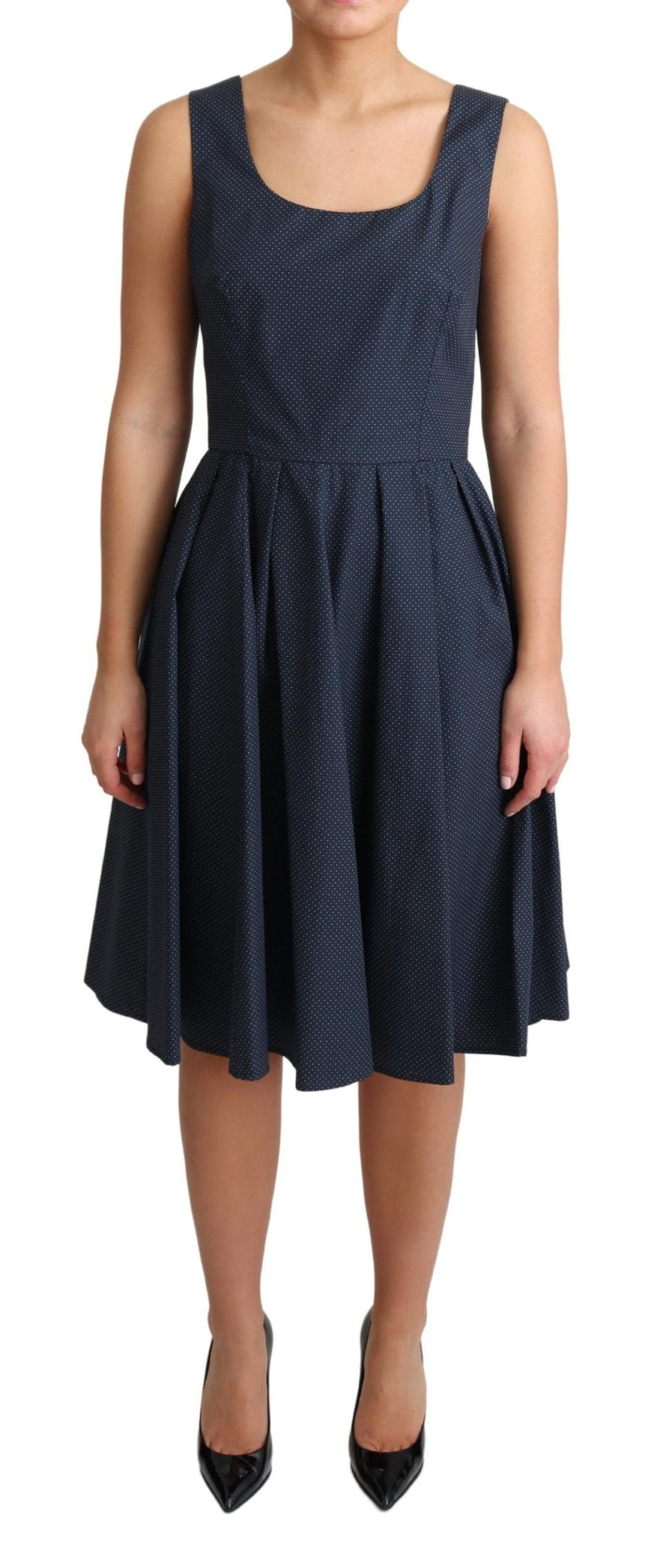 Elegant Polka-Dotted Blue A-Line Dress Dolce & Gabbana