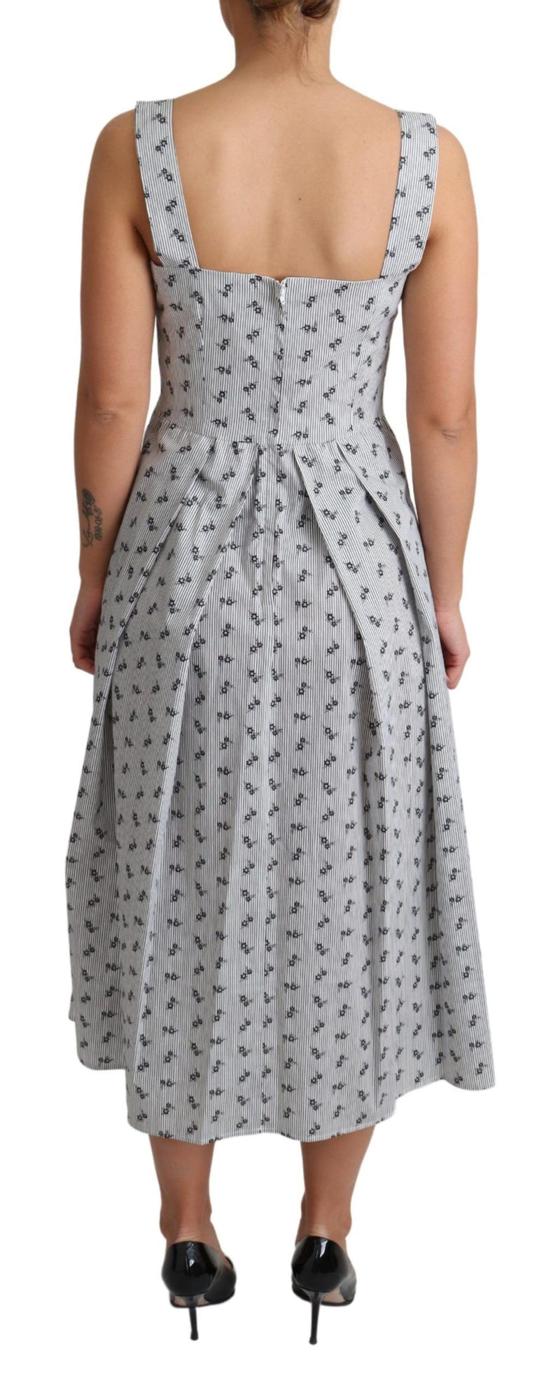 Elegant Striped Floral A-Line Dress Dolce & Gabbana