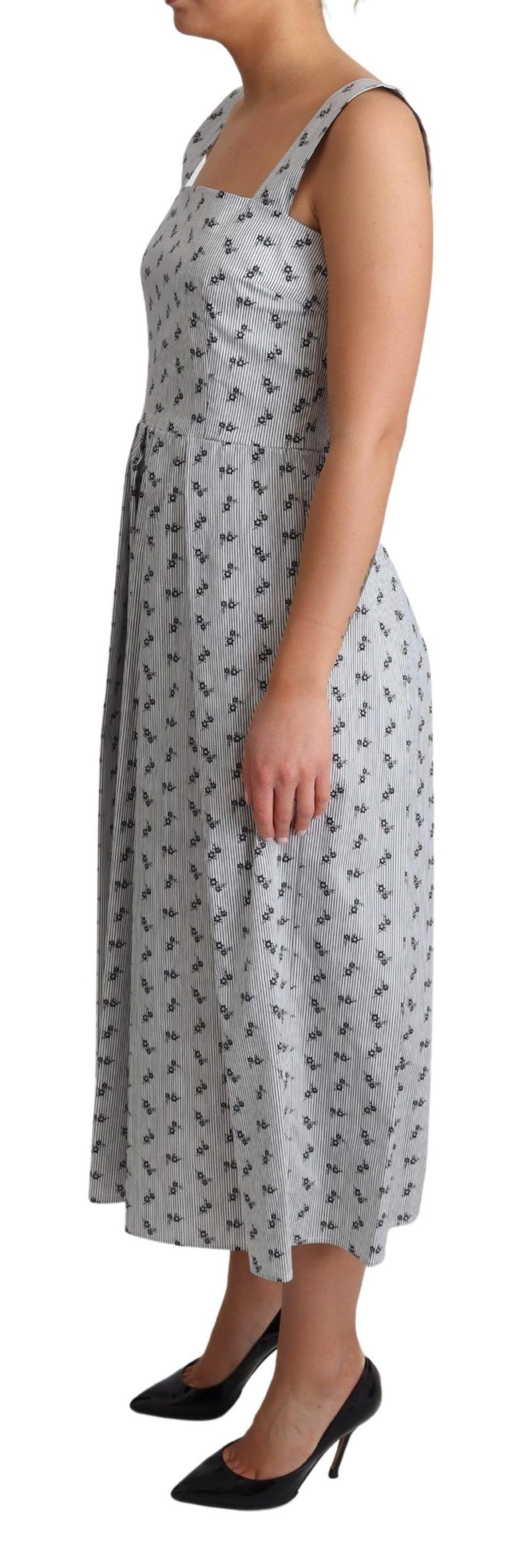 Elegant Striped Floral A-Line Dress Dolce & Gabbana