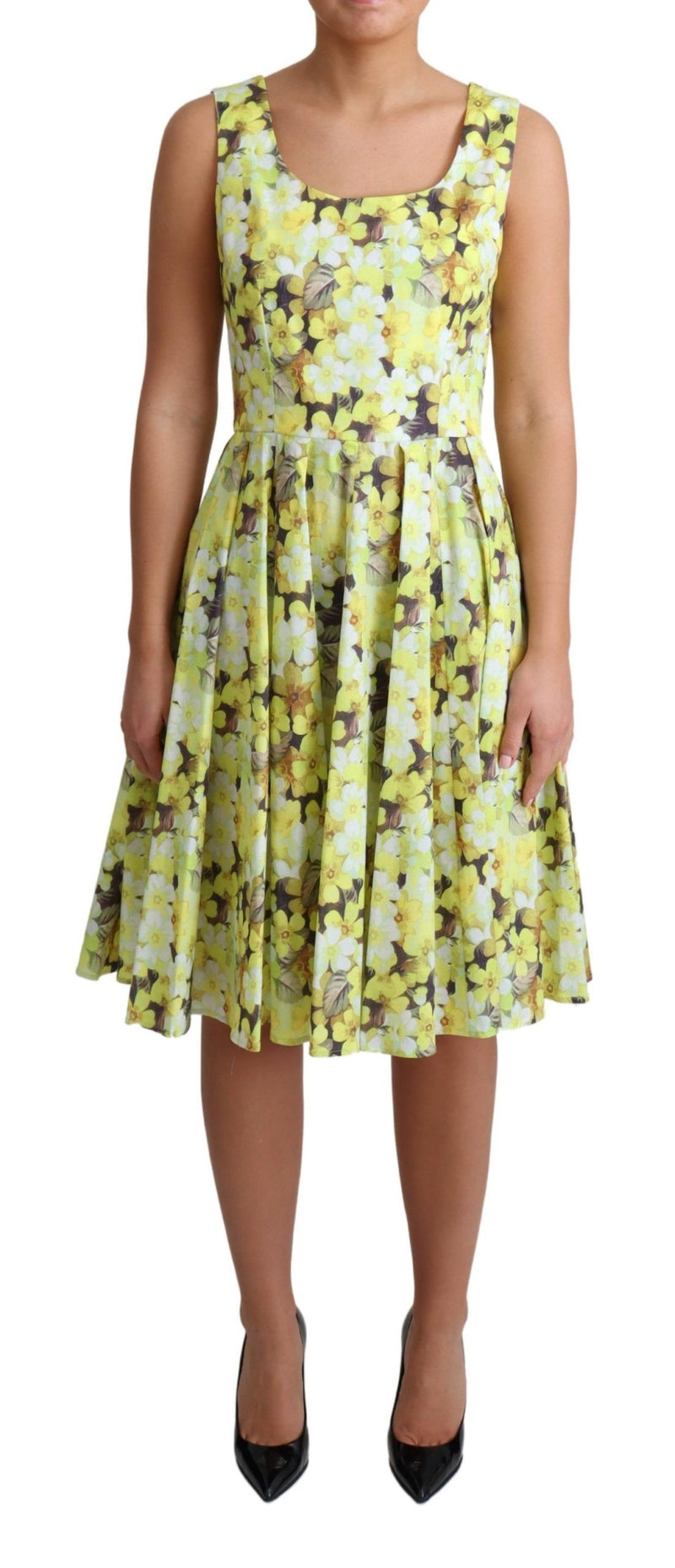Elegant Yellow Floral A-Line Sleeveless Dress Dolce & Gabbana
