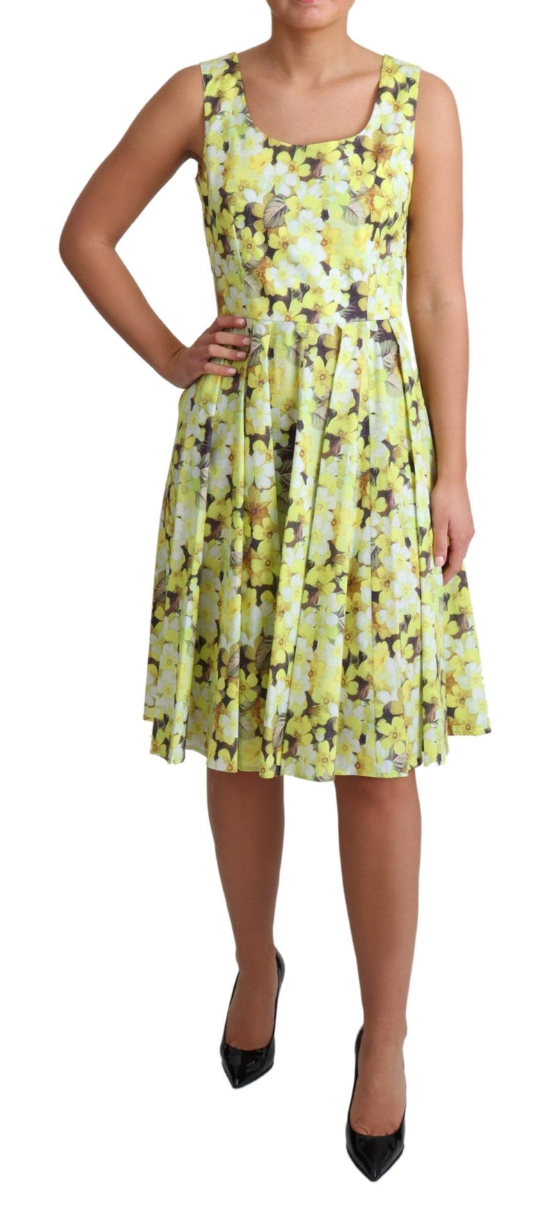 Elegant Yellow Floral A-Line Sleeveless Dress Dolce & Gabbana