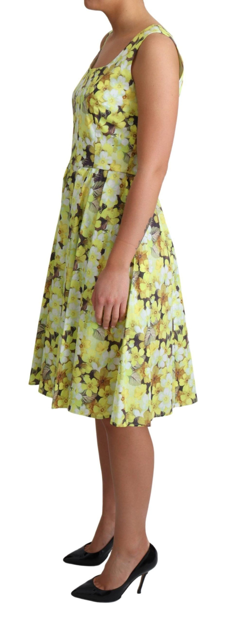 Elegant Yellow Floral A-Line Sleeveless Dress Dolce & Gabbana