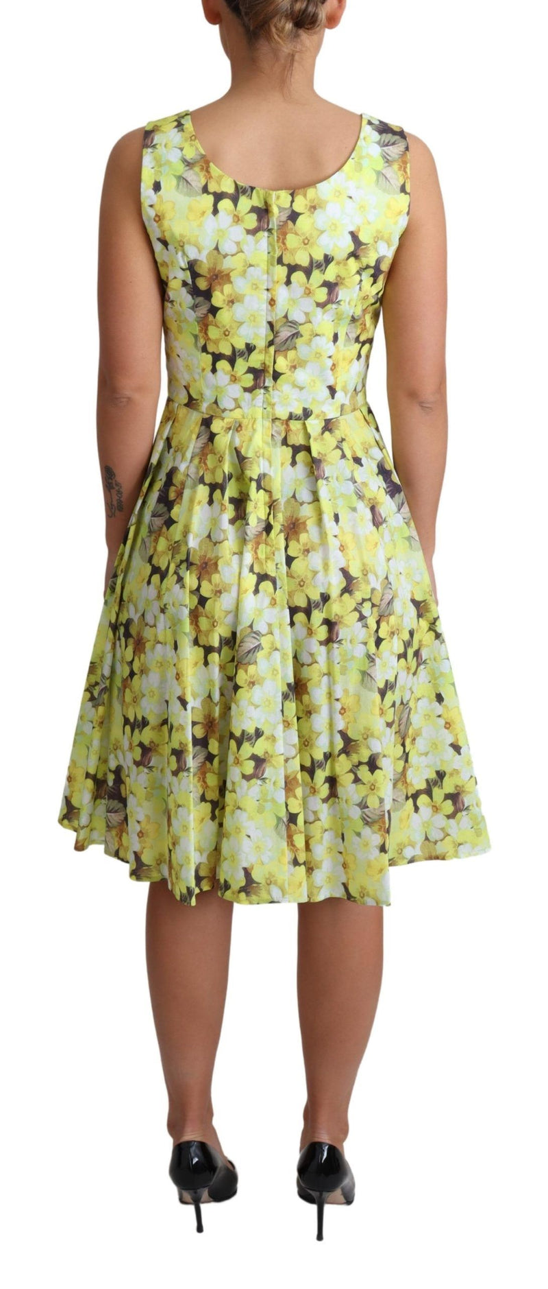 Elegant Yellow Floral A-Line Sleeveless Dress Dolce & Gabbana
