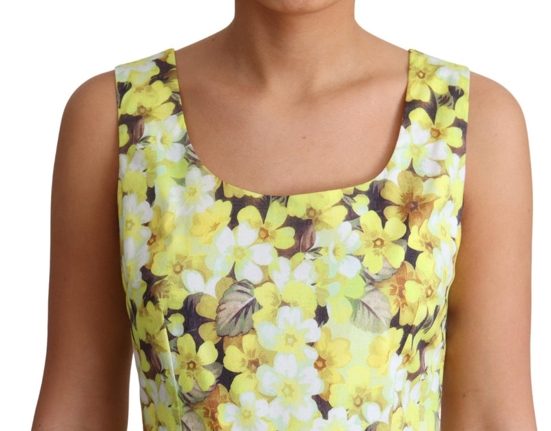 Elegant Yellow Floral A-Line Sleeveless Dress Dolce & Gabbana
