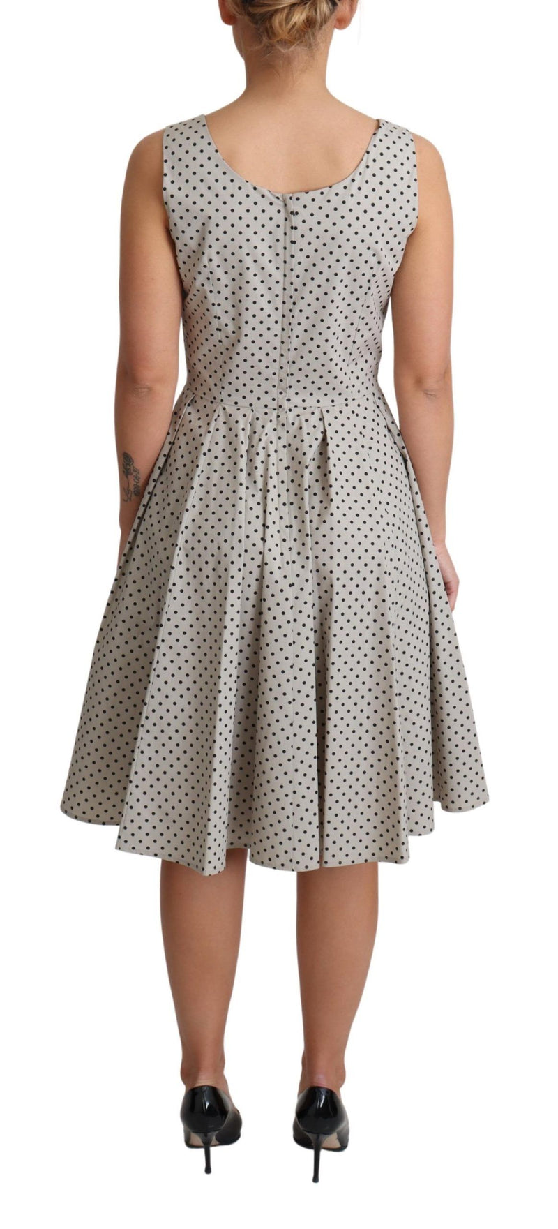 Polka-Dotted Beige Sleeveless A-line Dress Dolce & Gabbana