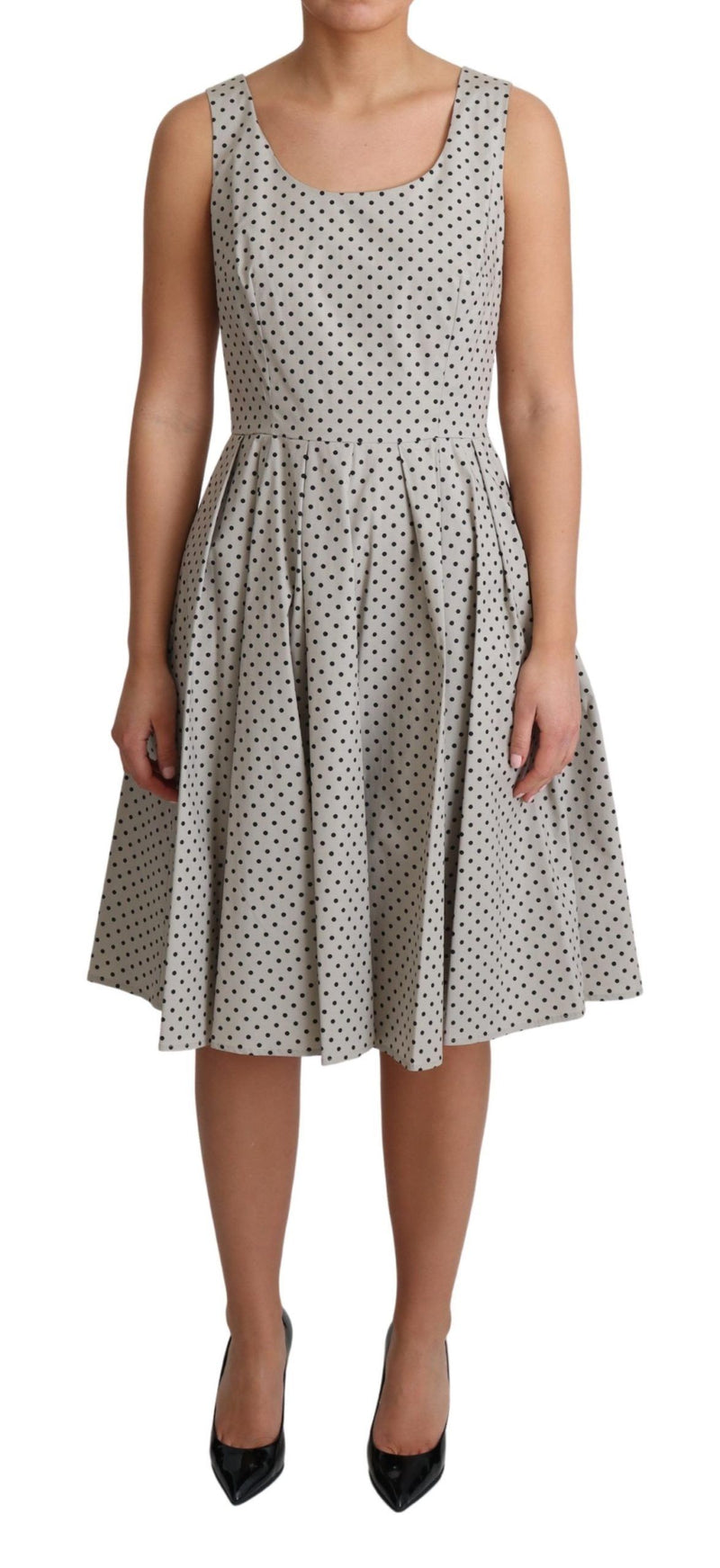 Polka-Dotted Beige Sleeveless A-line Dress Dolce & Gabbana