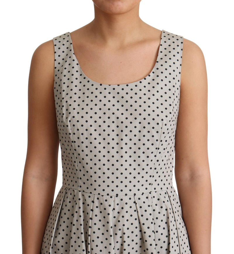 Polka-Dotted Beige Sleeveless A-line Dress Dolce & Gabbana