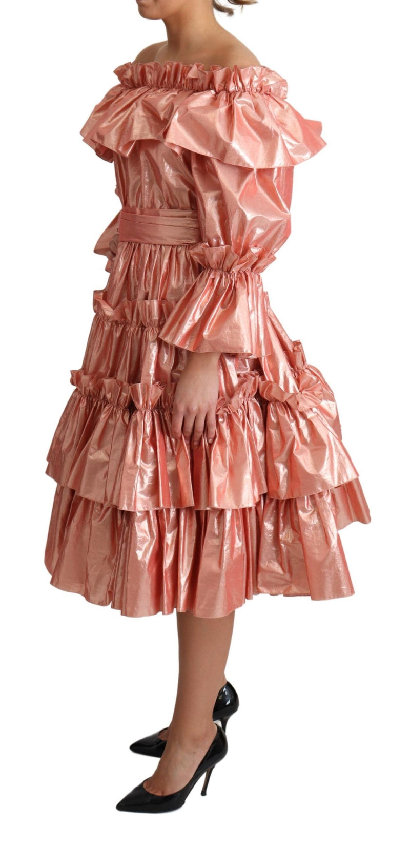 Pink Metallic Ruffled Gown Elegance Dolce & Gabbana