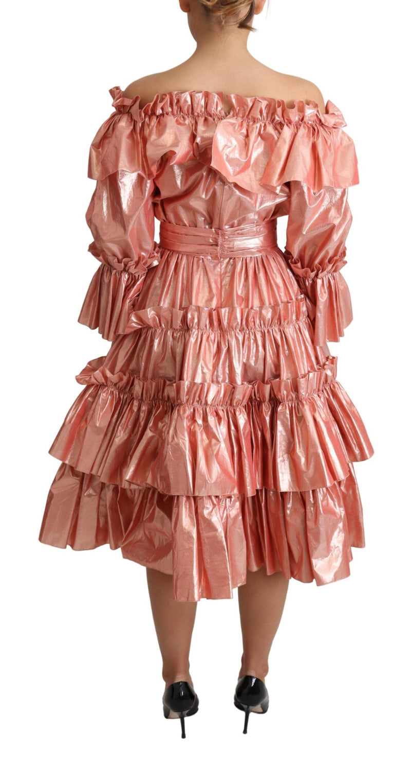 Pink Metallic Ruffled Gown Elegance Dolce & Gabbana