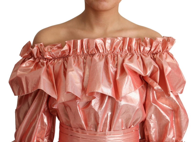 Pink Metallic Ruffled Gown Elegance Dolce & Gabbana