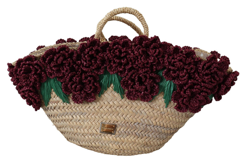 Chic Floral Straw Tote Elegance Dolce & Gabbana