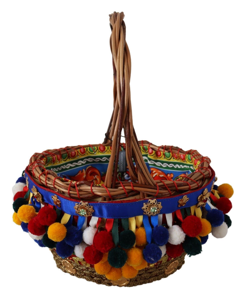 Multicolor Embellished Wicker Tote Dolce & Gabbana
