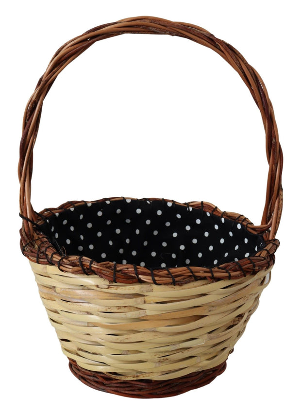 Chic Beige Wicker Basket Tote Bag Dolce & Gabbana