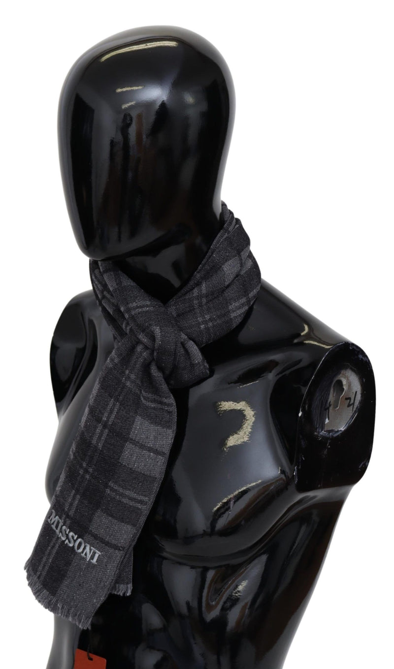 Elegant Unisex Plaid Wool Scarf with Logo Embroidery Missoni