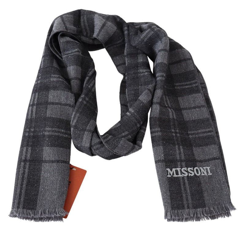 Elegant Unisex Plaid Wool Scarf with Logo Embroidery Missoni