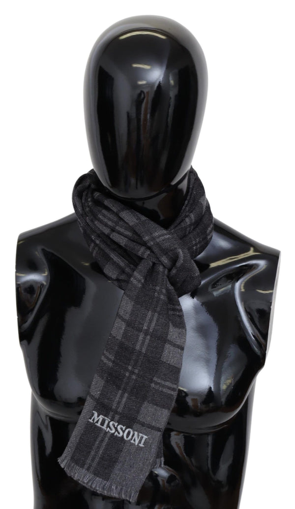 Elegant Unisex Plaid Wool Scarf with Logo Embroidery Missoni