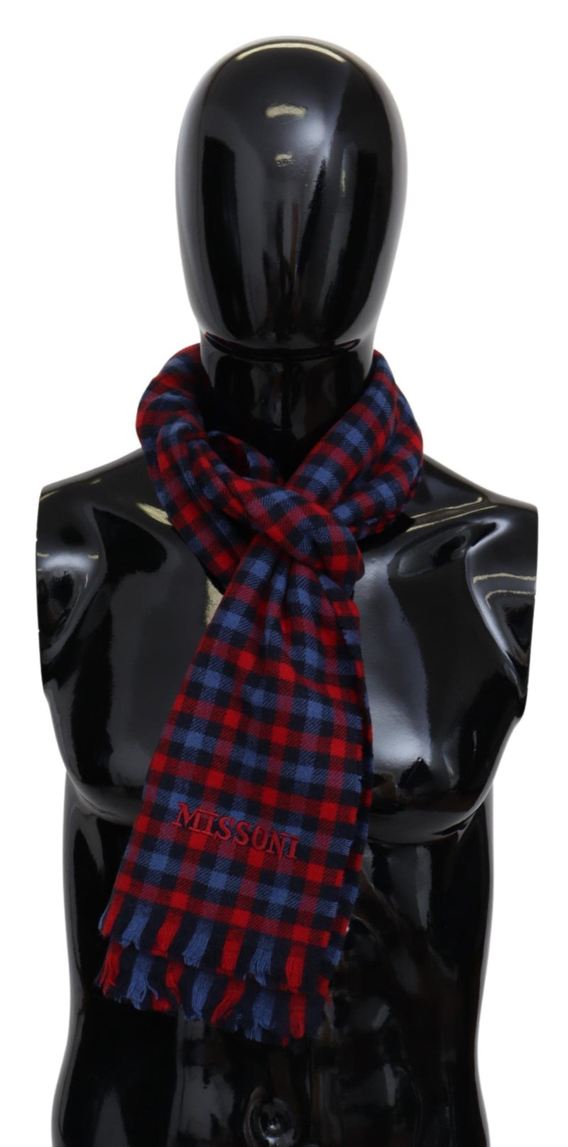 Chic Check Pattern Wool Scarf with Logo Embroidery Missoni