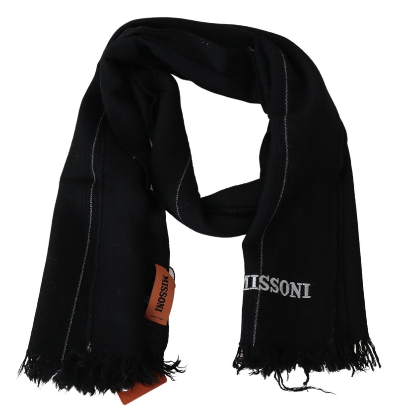 Elegant Black Wool Scarf with Logo Embroidery Missoni