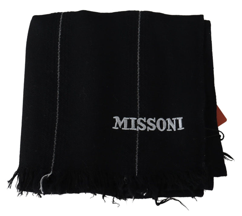 Elegant Black Wool Scarf with Logo Embroidery Missoni