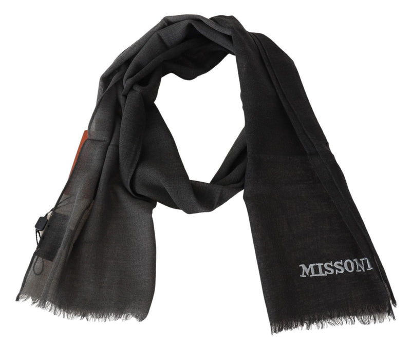 Elegant Black Wool Scarf with Embroidered Logo Missoni