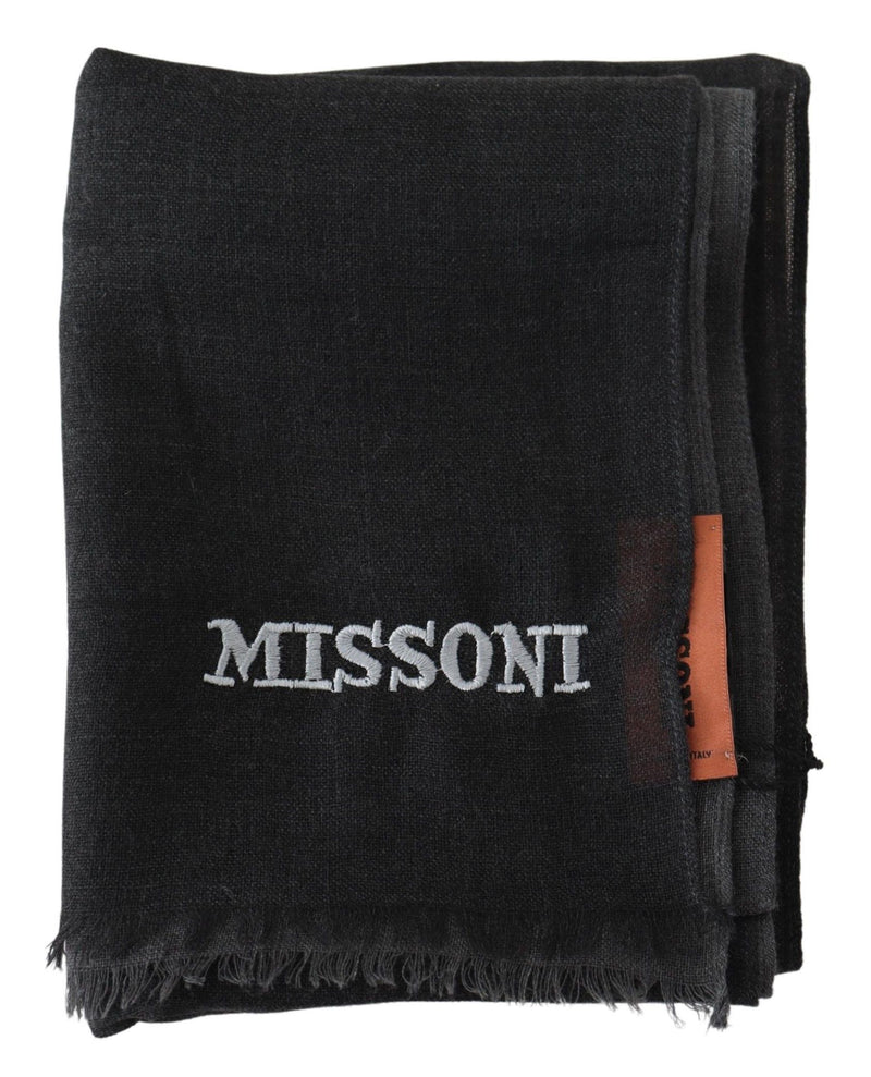 Elegant Black Wool Scarf with Embroidered Logo Missoni