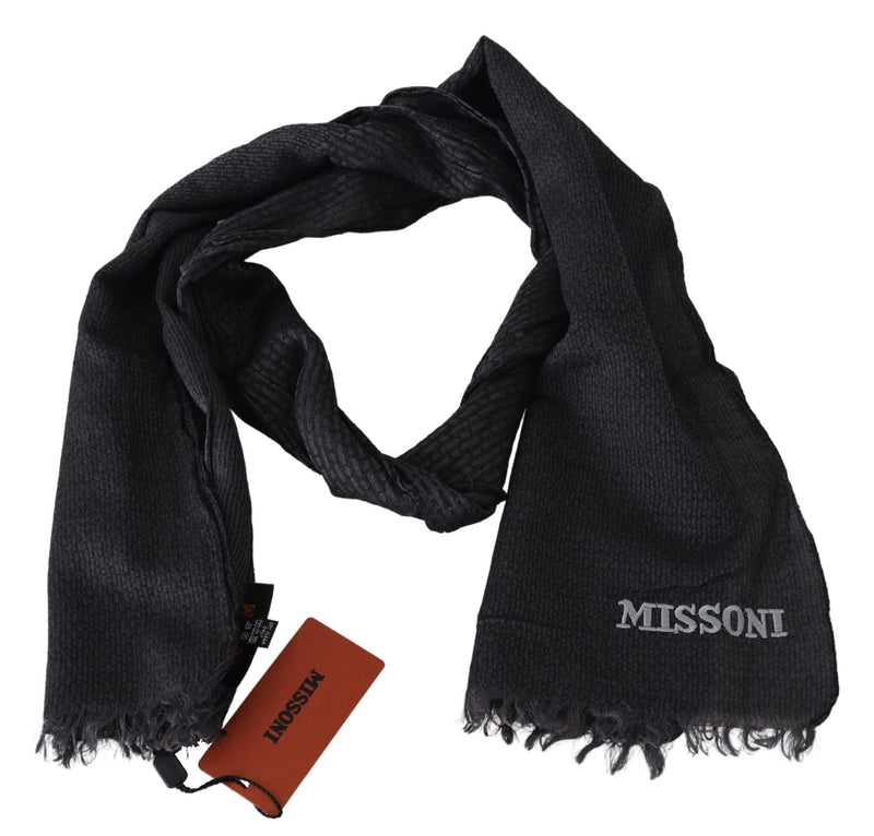 Elegant Black Wool Fringed Scarf Missoni