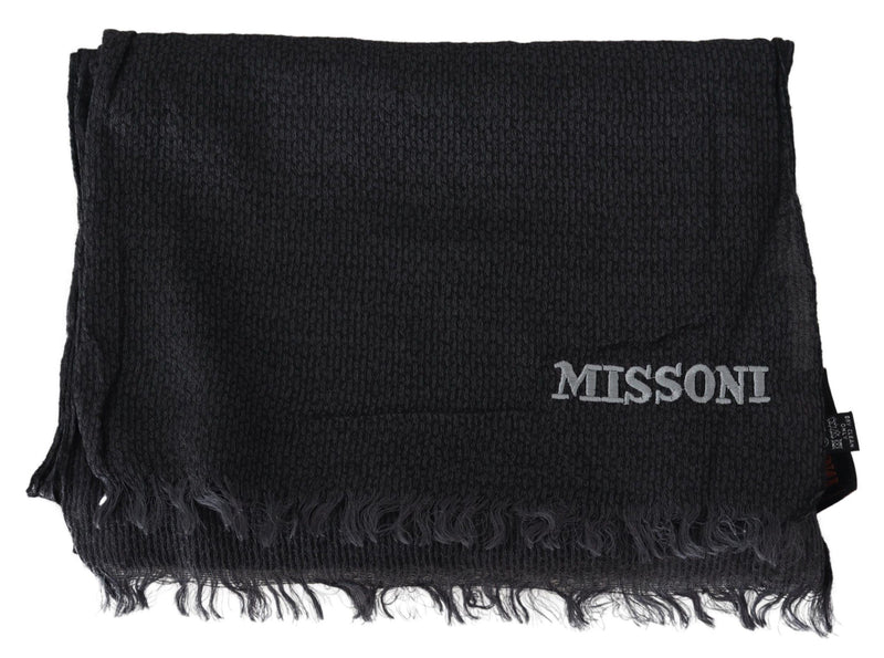 Elegant Black Wool Fringed Scarf Missoni