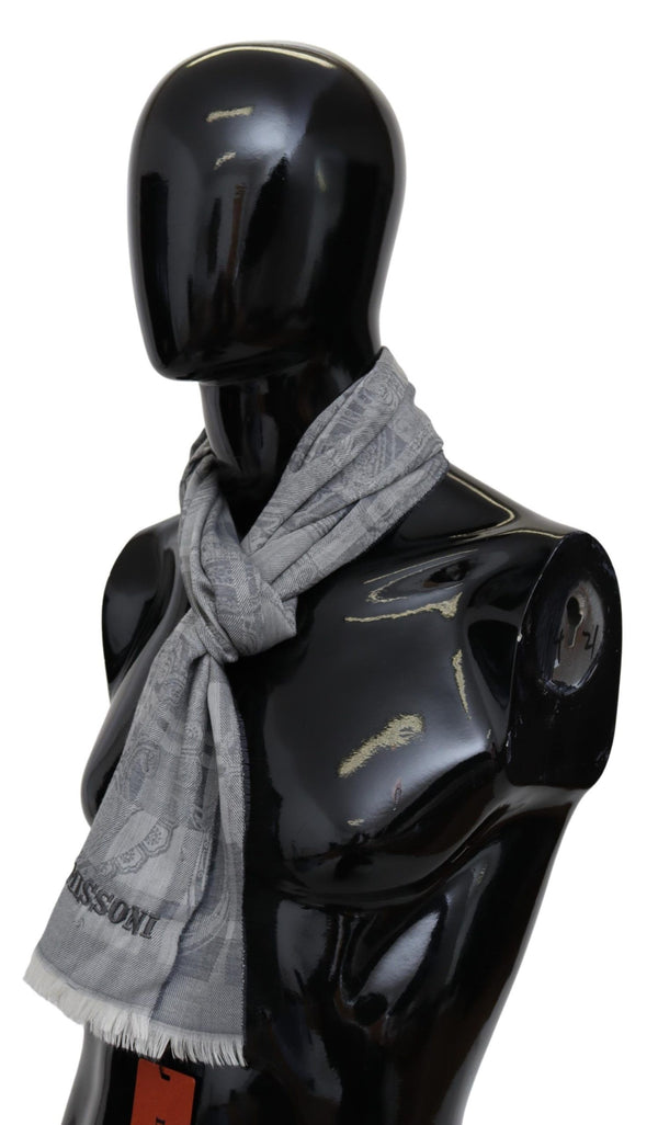 Chic Unisex Gray Wool Scarf with Logo Embroidery Missoni