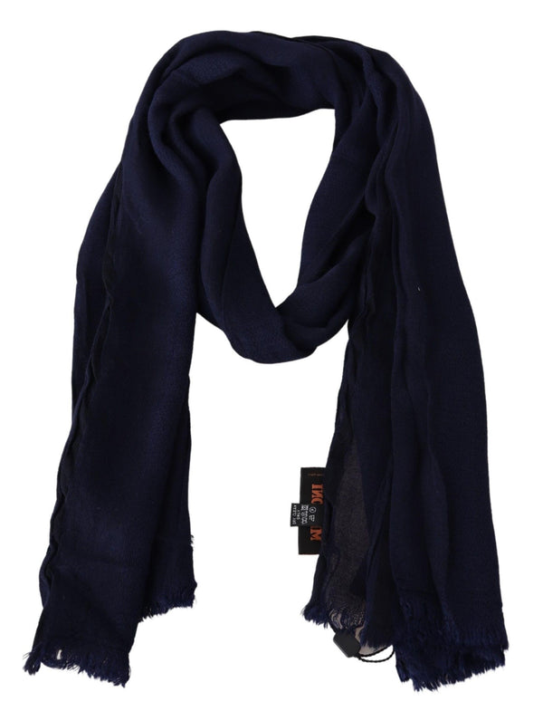 Elegant Blue Wool Scarf with Embroidered Logo Missoni