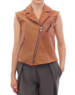 Sleeveless Leather Couture Vest in Rich Brown La Maison du Couturier