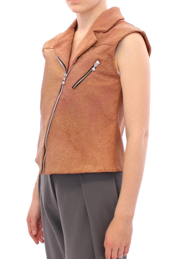 Sleeveless Leather Couture Vest in Rich Brown La Maison du Couturier