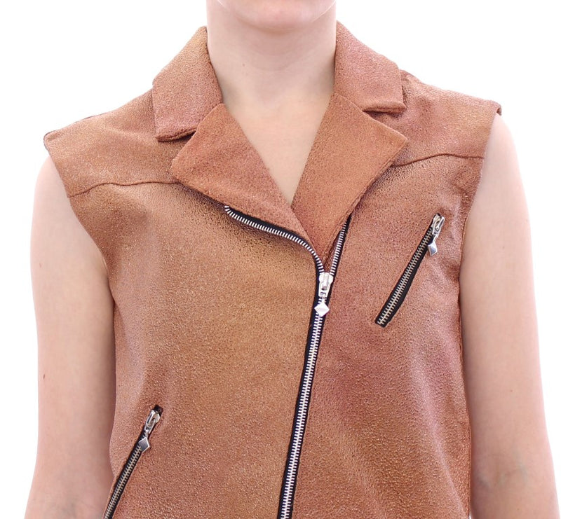 Sleeveless Leather Couture Vest in Rich Brown La Maison du Couturier