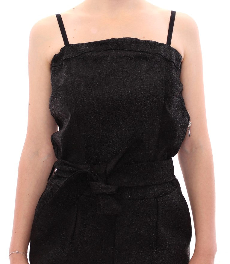 Elegant Black Leather Jumpsuit with Waist Strap La Maison du Couturier