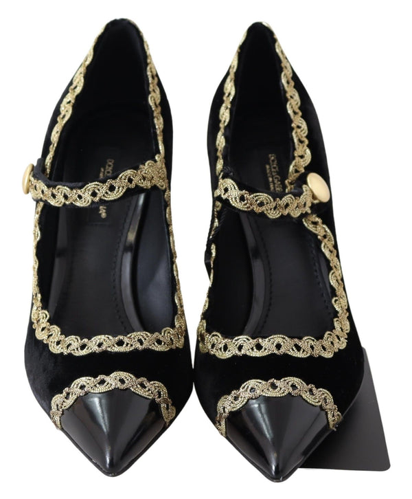 Elegant Velvet Patent Embroidered Pumps Dolce & Gabbana