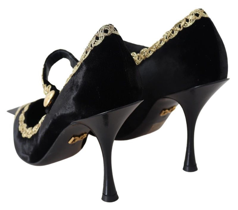 Elegant Velvet Patent Embroidered Pumps Dolce & Gabbana