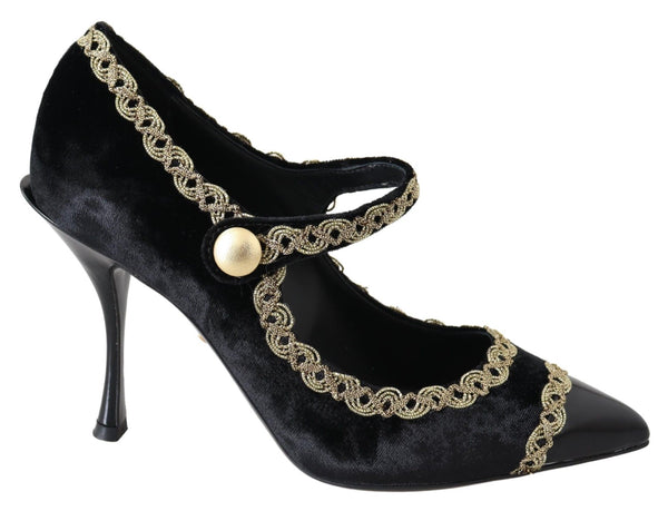 Elegant Velvet Patent Embroidered Pumps Dolce & Gabbana