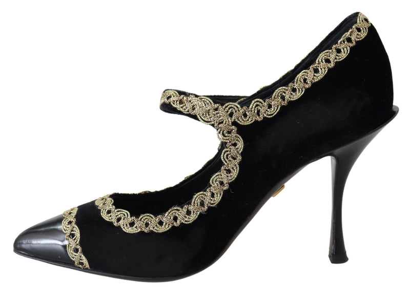 Elegant Velvet Patent Embroidered Pumps Dolce & Gabbana