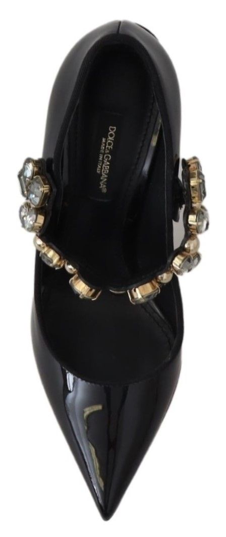 Elegant Black Leather Crystal Pumps Dolce & Gabbana