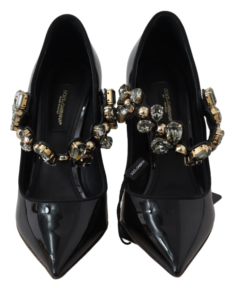 Elegant Black Leather Crystal Pumps Dolce & Gabbana