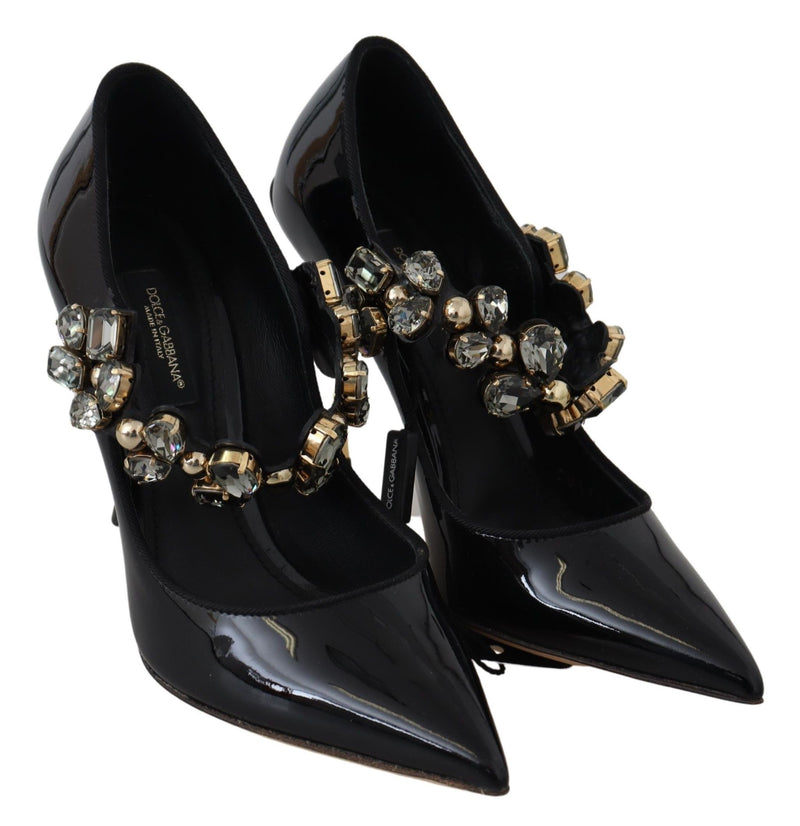 Elegant Black Leather Crystal Pumps Dolce & Gabbana